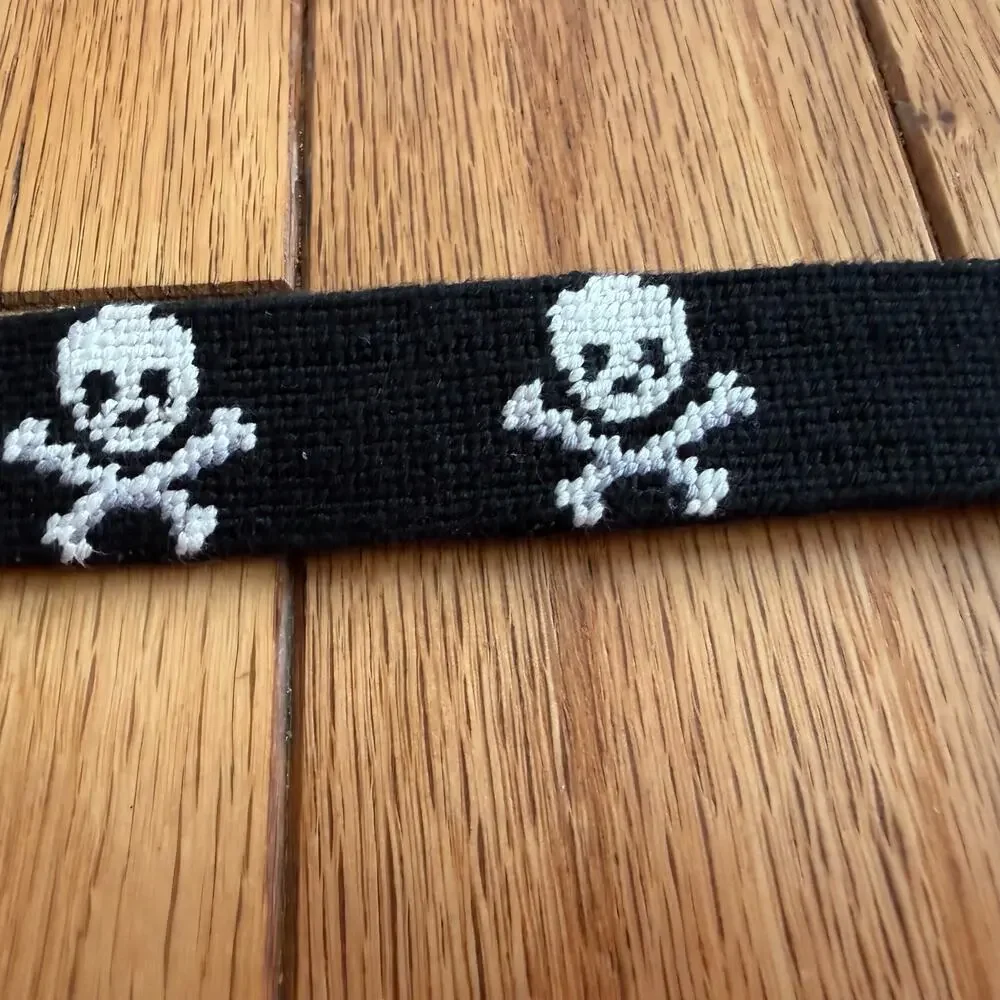 Boys Large Smathers & Branson Needlepoint Skull Crossbones Belt Jolly Roger